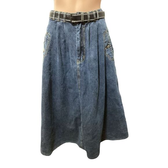 Vintage Jordache Belted Denim Skirt 12 - Picture 1 of 9